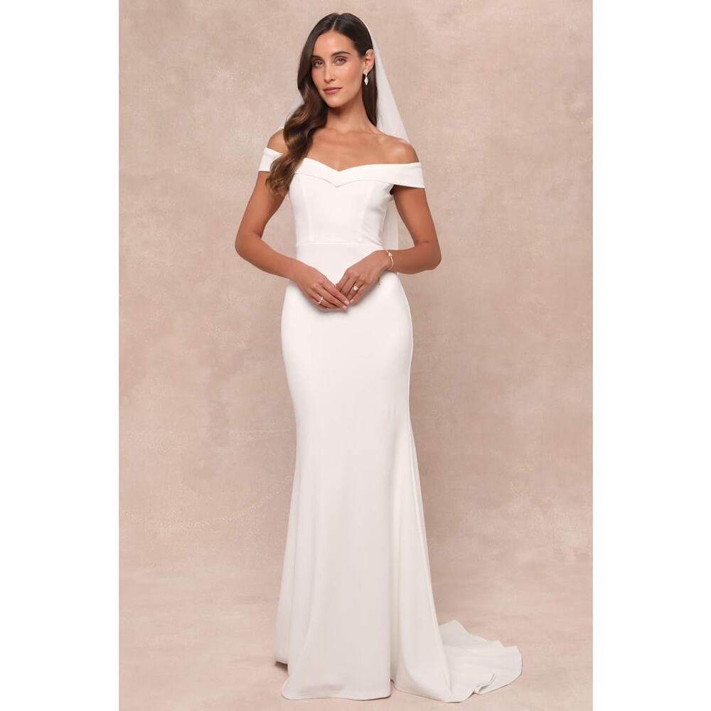 NWT Lulus Arienne White Off-the-Shoulder Mermaid Maxi Dress Size XS
